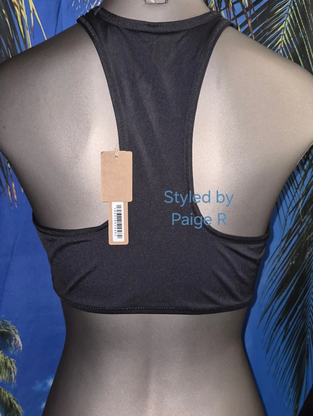 💕NWT SKIMS Recycled Swim High Neck Racerback Bikini Top Black ONYX L